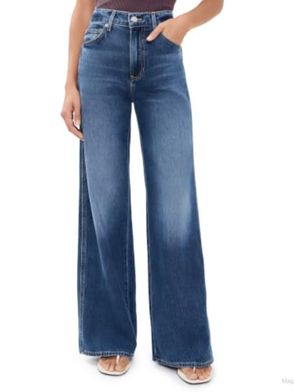 Wide Leg Mid Rise Jeans Non-Stretch Denim 5-Pocket